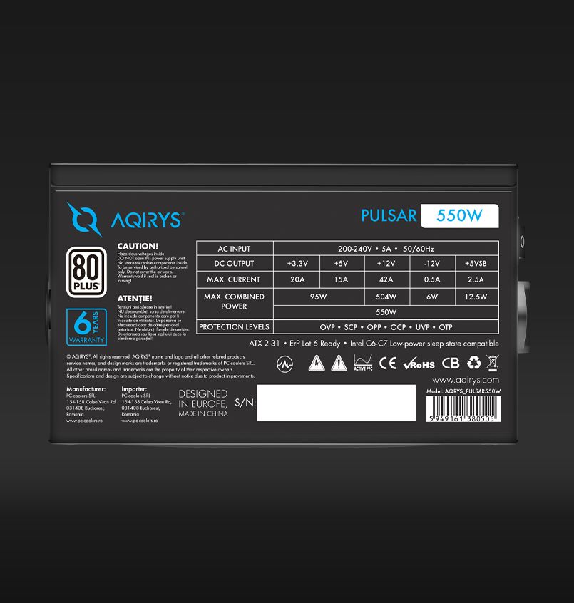 Sursa Aqirys Pulsar 550W 80+ White certified, culoare neagra_4