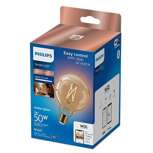 Bec LED inteligent vintage Philips filament chihlimbariu, Wi-Fi, Bluetooth, PS160, E27, 6W (25W), 390 lm, temperatura lumina reglabila (2000-5000K), 16 cm_2