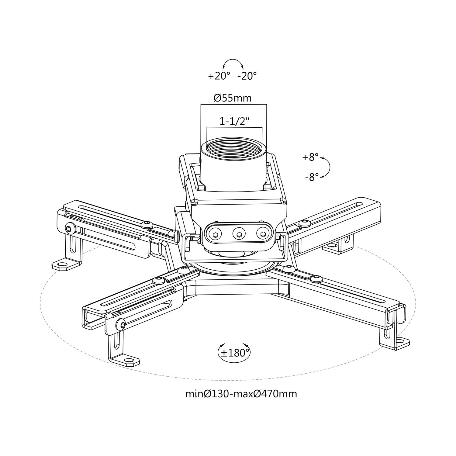 Maclean MC-913 Universal Projector Bracket Ceiling Mount Adjustable Steel Tilting Rotatable 35kg_7