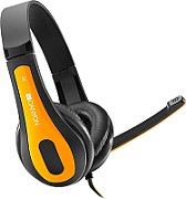 CANYON HSC-1 basic PC headset with microphone, combined 3.5mm plug, leather pads, Flat cable length 2.0m, 160*60*160mm, 0.13kg, Black-yellow_1