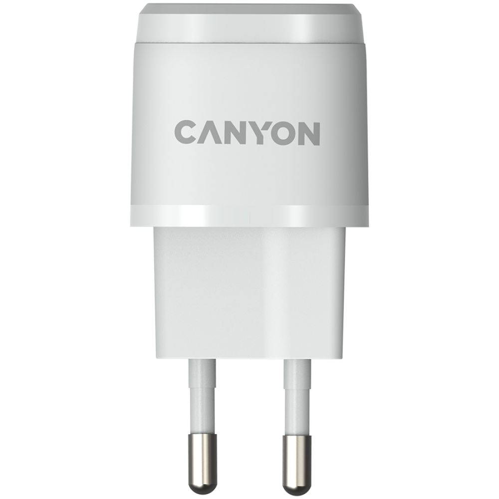 Canyon, PD 20W Input: 100V-240V, Output: 1 port charge: USB-C:PD 20W (5V3A/9V2.22A/12V1.66A) , Eu plug, Over- Voltage ,  over-heated, over-current and short circuit protection Compliant with CE RoHs,ERP. Size: 68.5*29.2*29.4mm, 32.5g, White_1