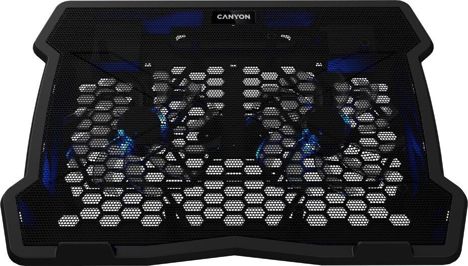 CANYON Cooling stand dual-fan with 2x2.0 USB hub, support up to 10”-15.6” laptop, ABS plastic and iron, Fans dimension:125*125*15mm(2pcs), DC 5V, fan speed: 800-1000RPM, size:340*265*30mm, 435g_2