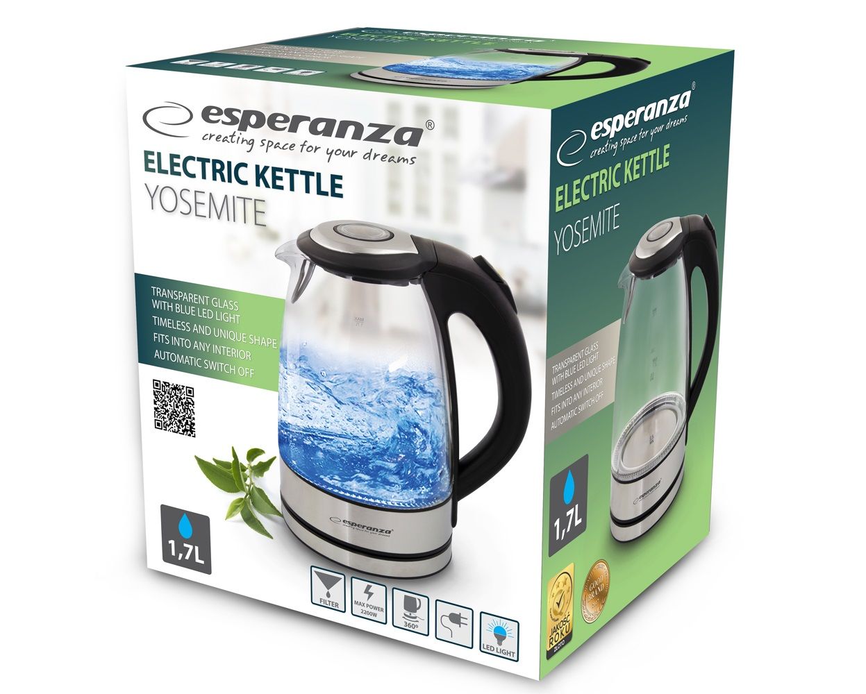 Esperanza EKK012 Electric kettle 1.7 L Black, Multicolor 2200 W_3