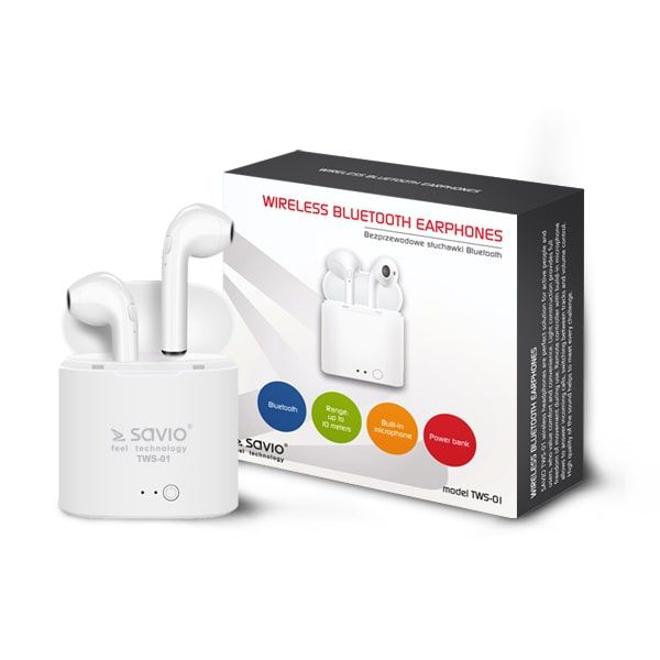 Savio TWS-01 Wireless Bluetooth Earphones, White_3