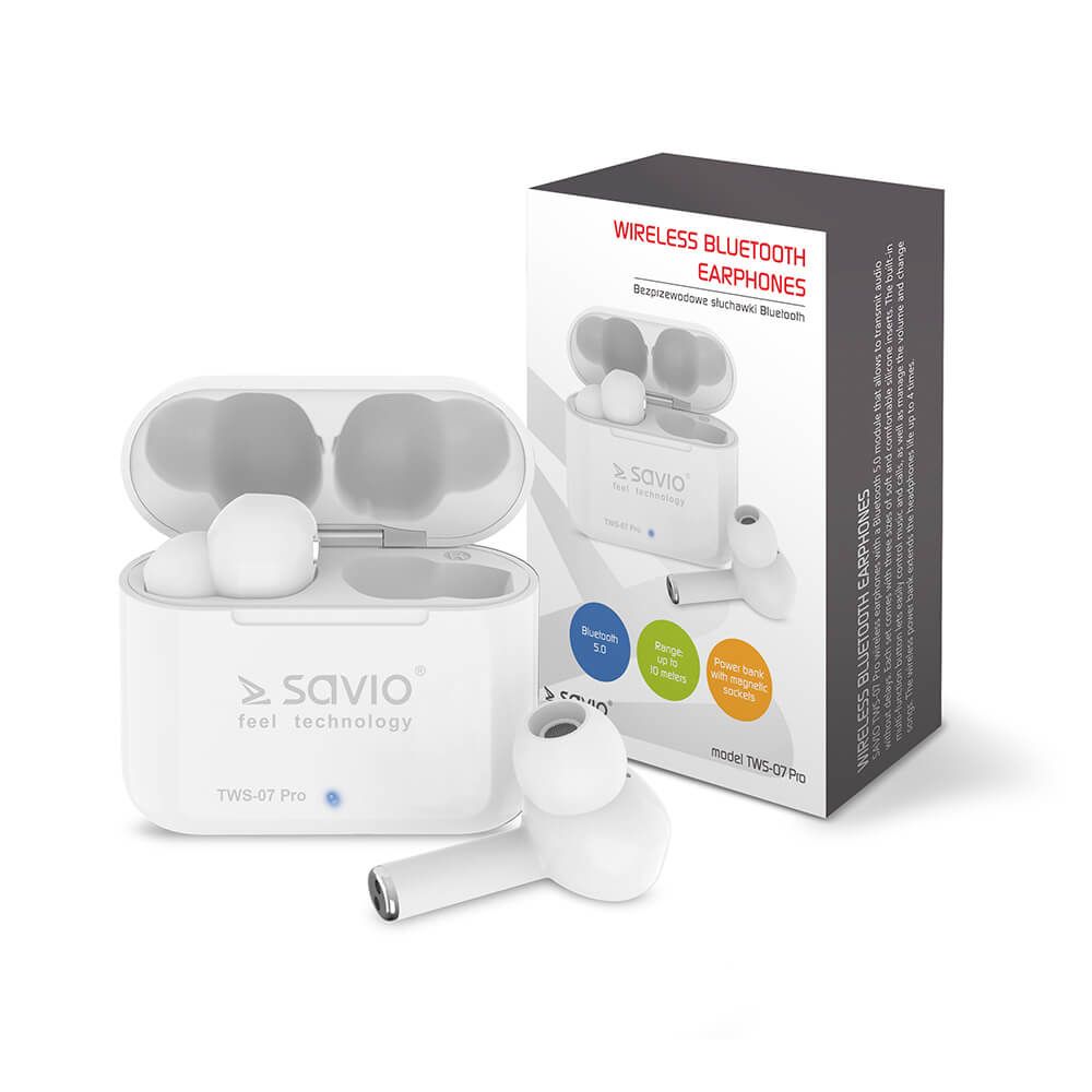 Savio TWS-07 PRO Wireless Bluetooth Earphones Headset White_5