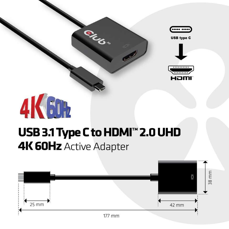 CLUB3D USB 3.1 Type C to HDMI 2.0 UHD 4K 60Hz Active Adapter_3