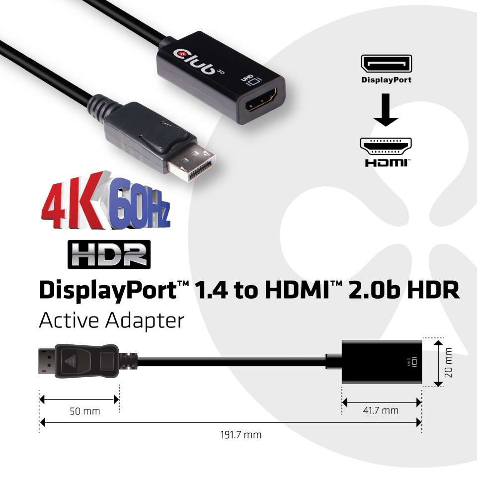 CLUB3D DisplayPort 1.4 to HDMI 2.0b HDR Active Adapter_3