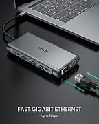 AUKEY CB-C78 interface hub 5000 Mbit/s Black | Aluminium | 12in1 | RJ45 Ethernet 10/100/1000Mbps | 2xUSB 3.1 | 2xUSB 2.0 | 2xHDMI 4k@30Hz | VGA | SD & microSD | USB-C_2