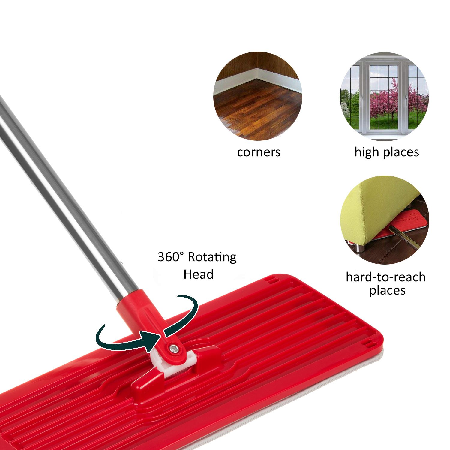 Flat Mop + Bucket + Telescopic Pole + 2 x Microfibre Pad 5.7L Floor Cleaning XXL Set Rotating Head_3