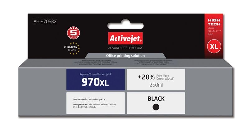 Activejet AH-970BRX ink for HP printer; HP 970XL CN625AE replacement; Premium; 250 ml; black_1