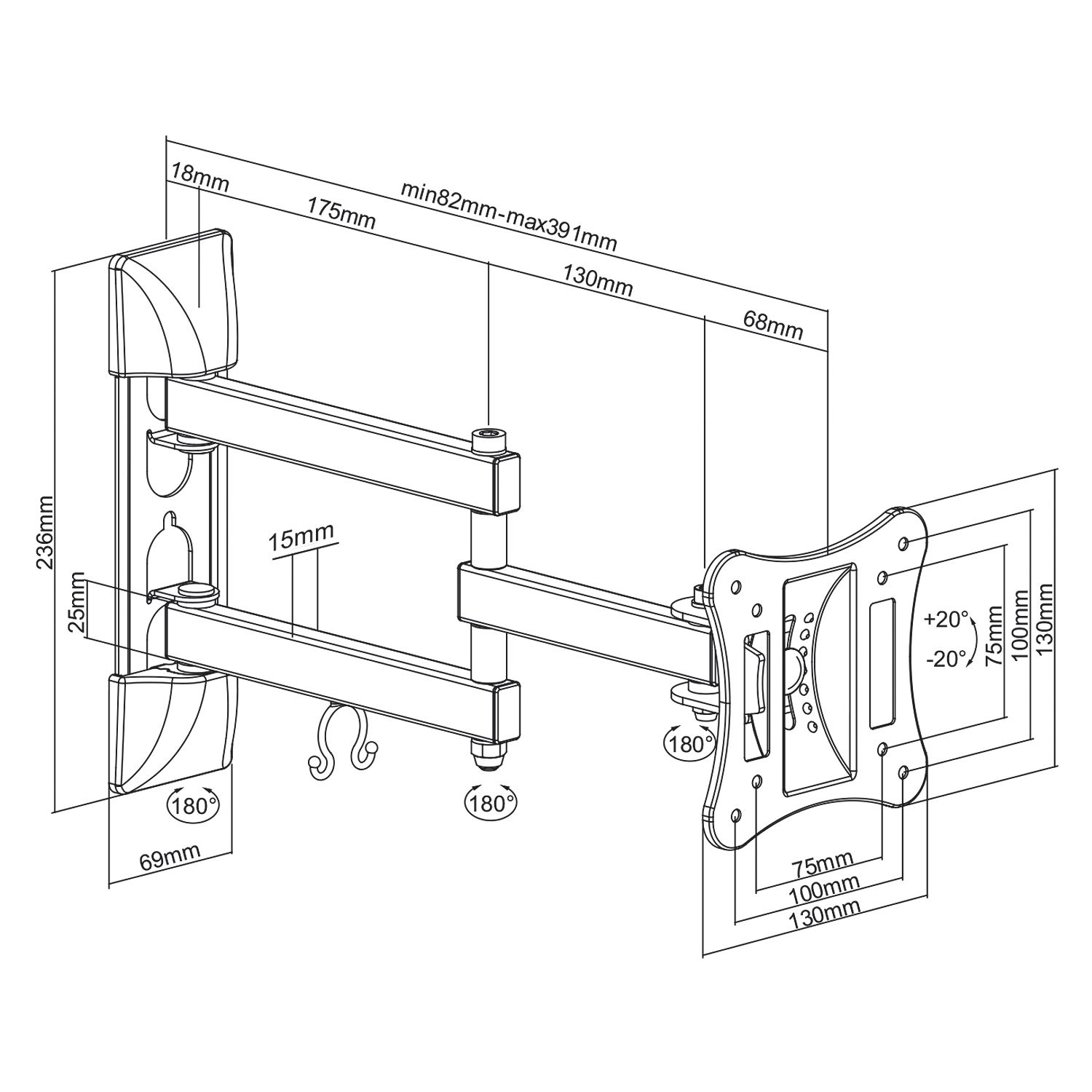 Maclean MC-719 TV Wall Mount LCD LED Plasma TV Holder Tiltable 13-27