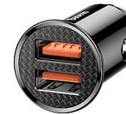 INCARCATOR AUTO Baseus Circular Plastic, Quick Charge 30W, 2 x USB Output 4.5V/5A, pt. bricheta auto, negru 