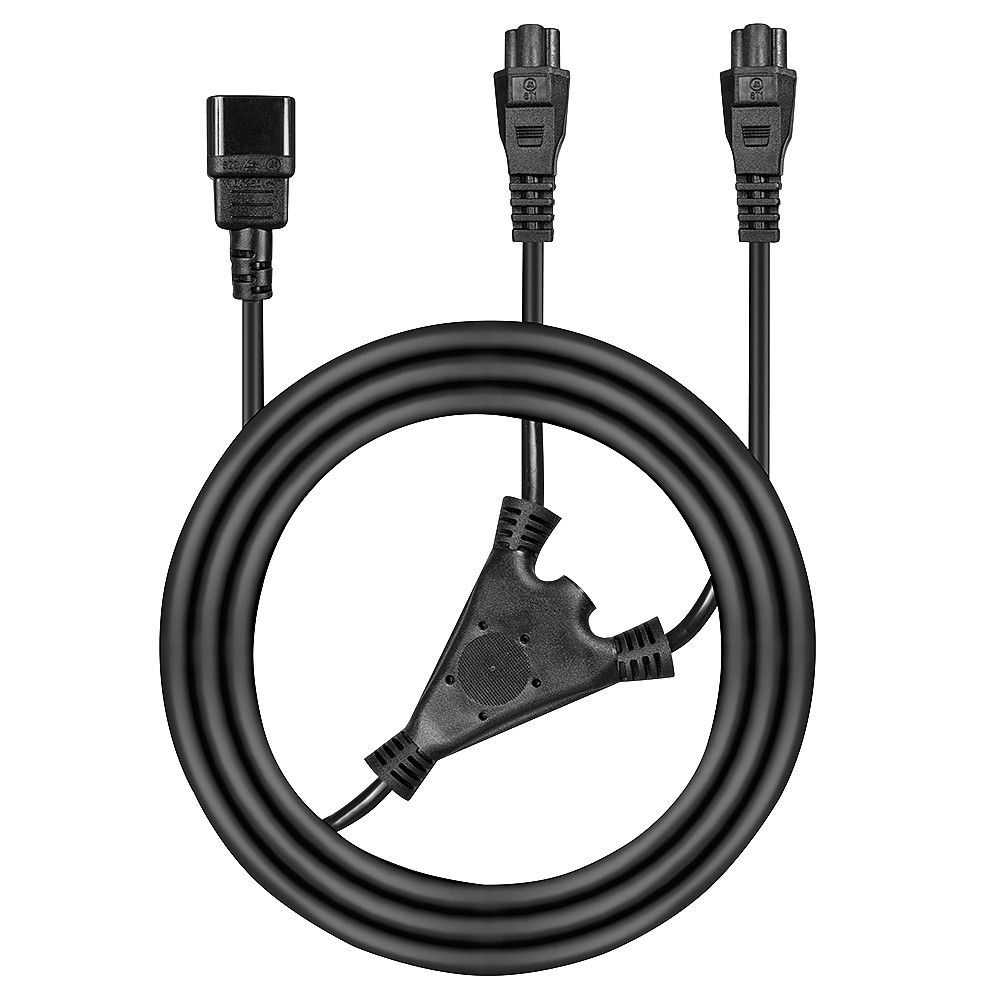 Cablu alimentare IEC C14 to 2 x IEC C5 Splitter Extension Cable, Black, 2.5m  Description  1 x IEC C14 (2m) to 2 x IEC C5 (0.5m) Fully moulded Total length: 2.5m Colour: Black  https://www.lindy-international.com/IEC-C14-to-2-x-IEC-C5-Splitter-_1