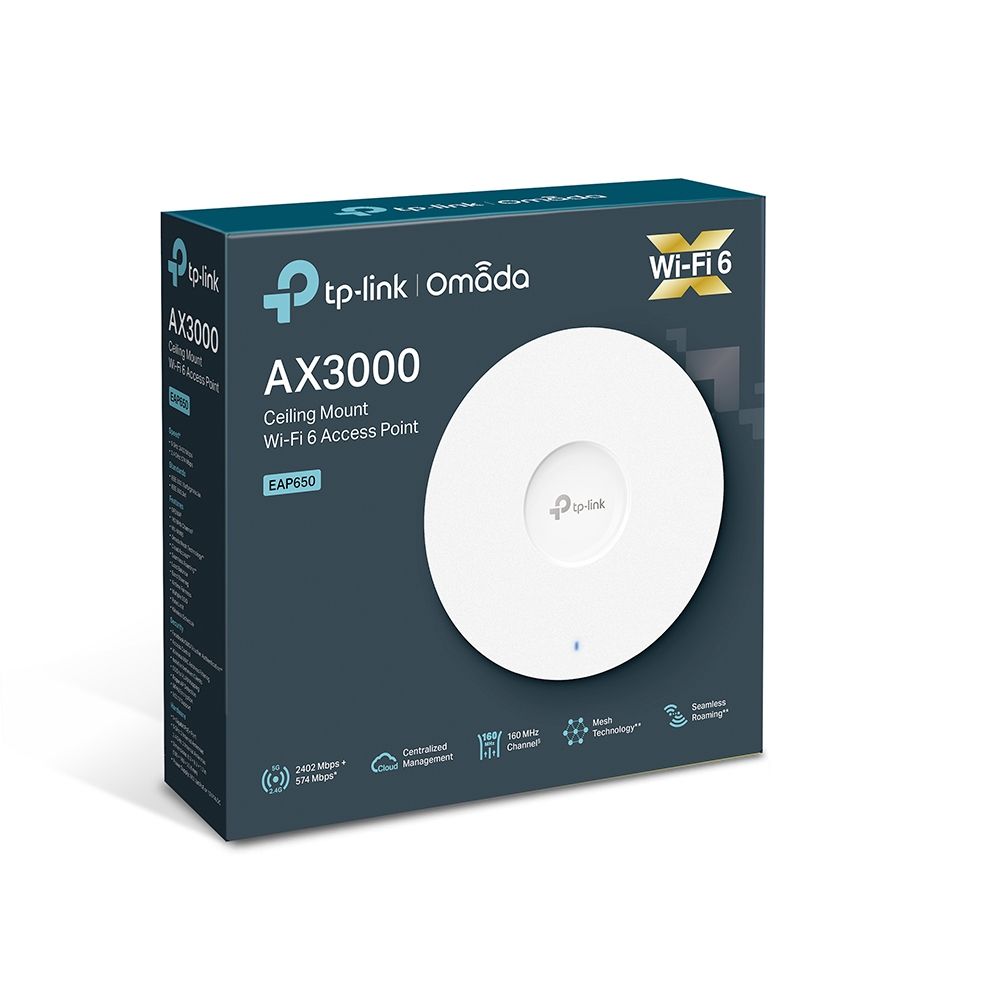 ACCESS POINT TP-LINK wireless AX3000 Mbps dual band, 1 port Gigabit, 4 antene interne, IEEE802.3at PoE, WiFi 6, montare pe tavan/perete 