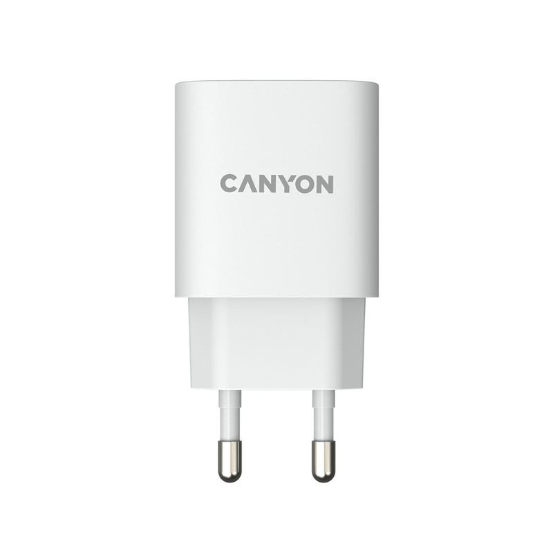 Canyon, PD 20W/QC3.0 18W WALL Charger with 1-USB A+ 1-USB-C   Input: 100V-240V, Output: 1 port charge: USB-C:PD 20W (5V3A/9V2.22A/12V1.67A) , USB-A:QC3.0 18W (5V3A/9V2.0A/12V1.5A), 2 port charge: common charge,  total 5V, 3A, Eu plug  , Over- Voltage_1