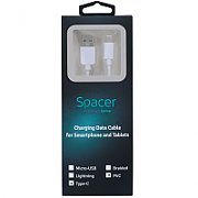 CABLU alimentare si date SPACER, pt. smartphone, USB Type-C (T) la Iphone Lightning (T), braided, retail pack, 1m, silver 