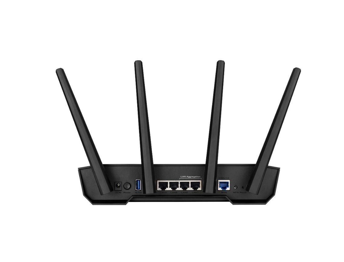 ASUS TUF Gaming AX3000 Dual Band WiFi 6 Gaming Router, TUF-AX3000, Network Standard: IEEE 802.11a, IEEE 802.11b, IEEE 802.11g, WiFi 4 (802.11n), WiFi 5 (802.11ac), WiFi 6 (802.11ax), IPv4, IPv6, Data rate: (2.4GHz) : up to 574 Mbps, (5GHz) : up to 2402 Mbps, 4 x antene externe, Procesor: 1.5 GHz_2