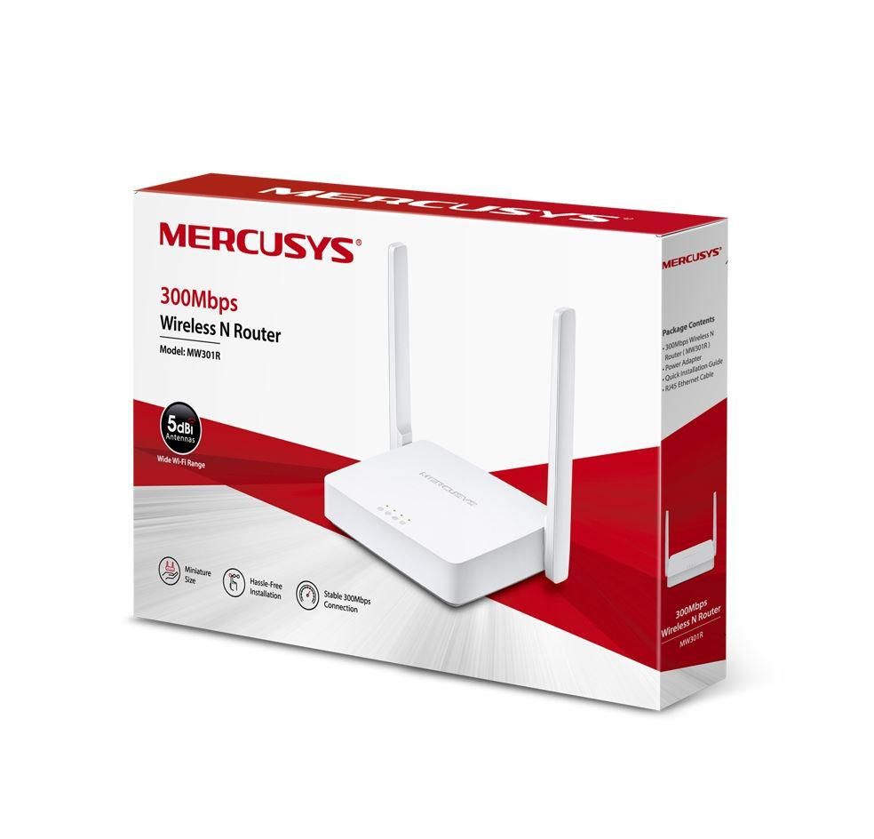 Router Wireless Mercusys N 300 Mbps, MW301R; Standarde Wireless: IEEE 802.11n, IEEE 802.11g, IEEE 802.11b, Frecventa: 2.4 - 2.4835GHz, Rata semnal: 11n: Up to 300Mbp, 11g: Up to 54Mbps, 11b: Up to 11Mbps, Interfata: 2 10/100Mbps LAN, 1 10/100Mbps WAN, Antene: 2x 5dBi._3