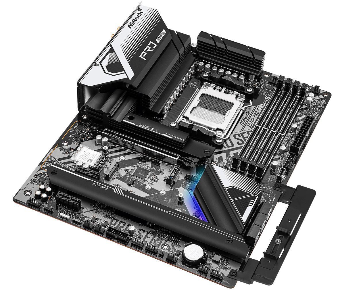 Placa de baza AsRock Socket AM5, X670E Pro RS  Supports AMD Ryzen™ 7000 Series Processors 14+2+1 Phase Power Design, SPS 4 x DDR5 DIMMs, supports up to 6600+(OC) 1 PCIe 5.0 x16, 2 PCIe 4.0 x1, 1 M.2 Key-E for WiFi Graphics Output Options: 1 HDMI, 1 DisplayPort 7.1 CH HD Audio (Realtek ALC897 Audio_5