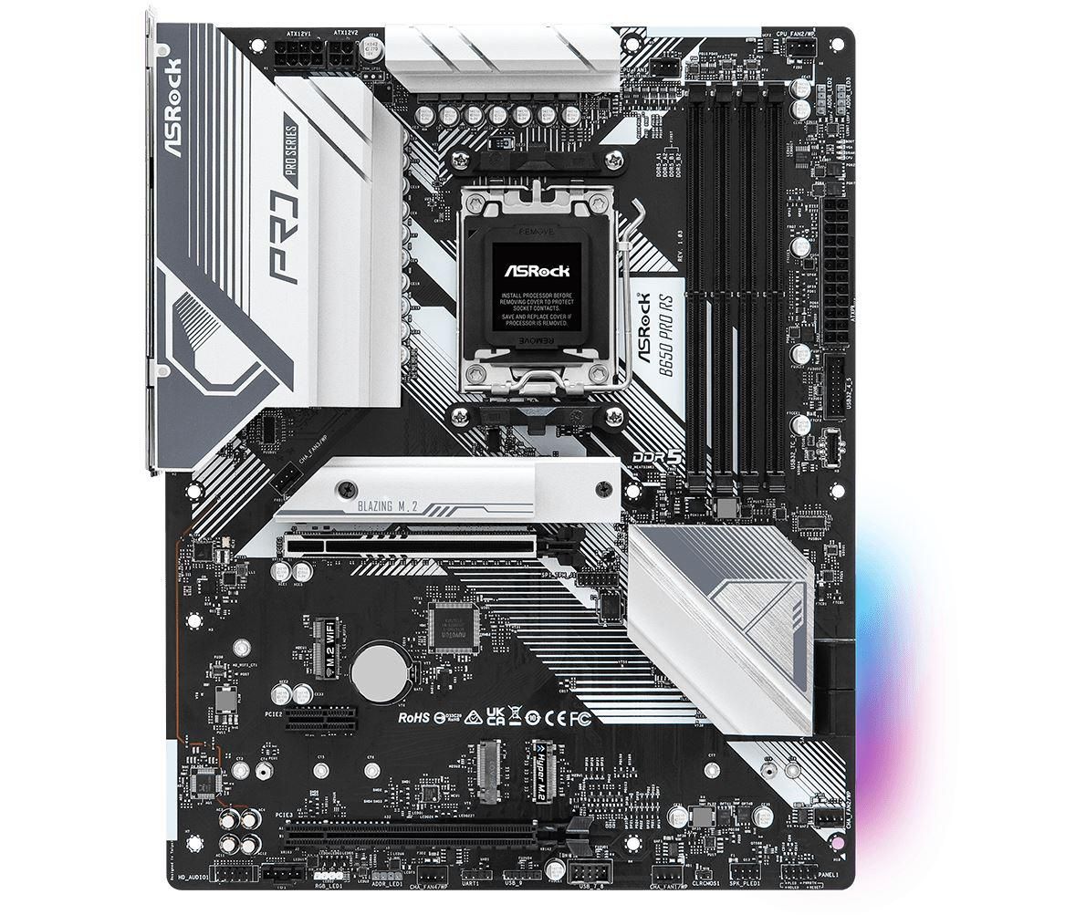 Placa de baza AsRock B650 PRO RS AM5  Supports AMD Ryzen™ 7000 Series Processors 14+2+1 Phase Power Design, SPS 4 x DDR5 DIMMs, supports up to 6200+(OC) 1 PCIe 4.0 x16, 1 PCIe 3.0 x16, 1 PCIe 4.0 x1, 1 M.2 Key-E for WiFi Graphics Output Options: 1 HDMI, 1 DisplayPort 7.1 CH HD Audio (Realtek ALC897_1