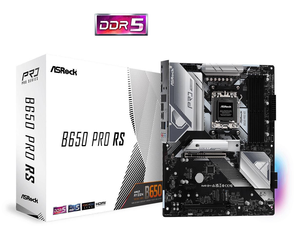Placa de baza AsRock B650 PRO RS AM5  Supports AMD Ryzen™ 7000 Series Processors 14+2+1 Phase Power Design, SPS 4 x DDR5 DIMMs, supports up to 6200+(OC) 1 PCIe 4.0 x16, 1 PCIe 3.0 x16, 1 PCIe 4.0 x1, 1 M.2 Key-E for WiFi Graphics Output Options: 1 HDMI, 1 DisplayPort 7.1 CH HD Audio (Realtek ALC897_2