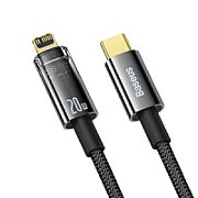 CABLU alimentare si date Baseus Explorer, Fast Charging Data Cable pt. smartphone, USB Type-C la Lightning Iphone 20W, 1m, Auto Power-Off, negru transparent 