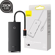 HUB extern Baseus Lite, porturi USB: USB 3.0 x 4, conectare prin USB Type-C, lungime 0.25m, negru, 