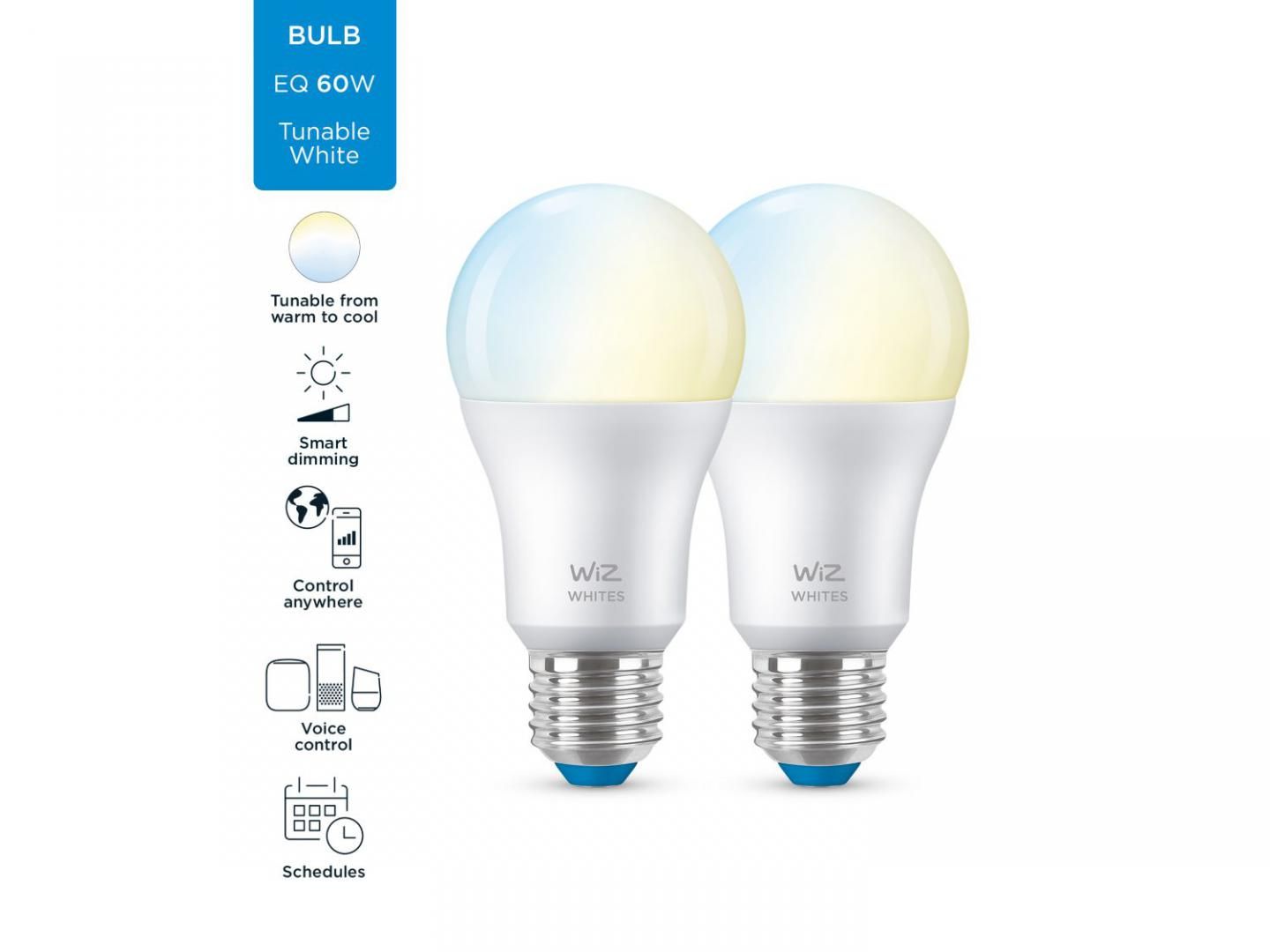 Pack of 2 bulbs LED clever WiZ Connected A60, Wi-Fi + Bluetooth, E27, 8W (60W), adjustable light temperature (2700-6500K), compatible Google Assistant/Alexa/Siri_2