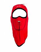 Cagula calduroasa, ce lasa pielea sa respire, perforata la gura si nas pentru a respira mai bine, culoare rosu, material fleece(polar) poliester si membrana windstopper in partea din fata si frunte