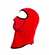 Cagula calduroasa, ce lasa pielea sa respire, perforata la gura si nas pentru a respira mai bine, culoare rosu, material fleece(polar) poliester si membrana windstopper in partea din fata si frunte