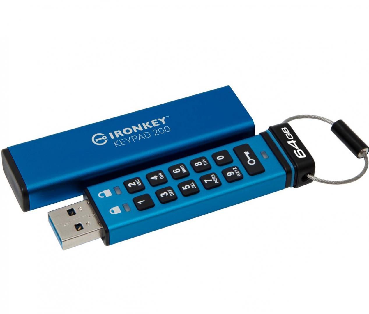USB Flash Drive Kingston 64GB IronKey Keypad 200, USB 3.2 Gen1, FIPS 140-3 Lvl 3 (Pending) AES-256 Encrypted