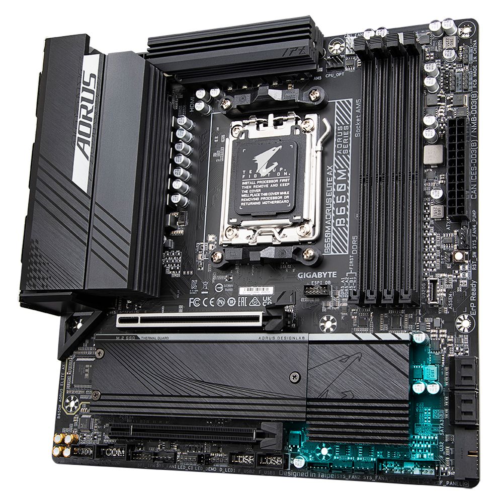 Placa de baza Gigabyte B650M AORUS ELITE AX AM5, B650 Chipset, Supports 7000 series AMD Ryzen, 4x DIMM Slots, DDR5 6600MHz, PCIe Gen 4, 4x SATA 6Gb/s connectors, 2xM.2 Slot, 2.5GB LAN, USB Type-C, WIFI 6E, Micro-ATX_3