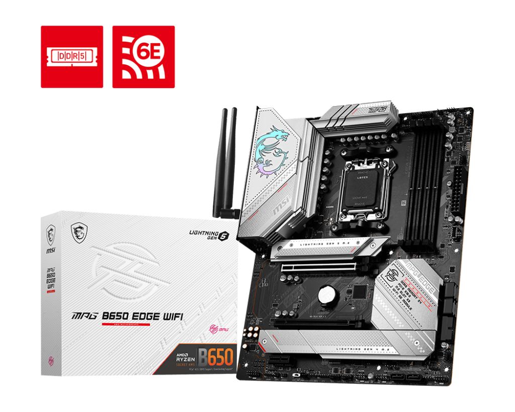 Placa de baza MSI MPG B650 EDGE WIFI AM5  SPECIFICATION Model Name MPG B650 EDGE WIFI CPU Support Supports AMD Ryzen™ 7000 Series Desktop Processors CPU Socket Socket AM5 Chipset AMD B650 Chipset Expansion Slot 2x PCIe 4.0 x16 slots 1x PCIe 3.0 x1 slot Display Interface Support 4K@60Hz as specified_2