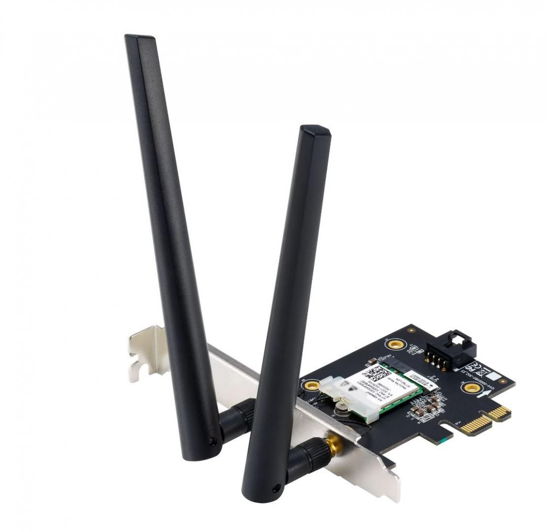 ASUS PCE-AXE5400 Wifi  Bluetooth 5.2 PCIe adapter, WI-FI 6, 2.4GHz / 5GHz / 6GHz, greutate: 49.7G, 2 x Antene externe, PCI-Express x 1._1
