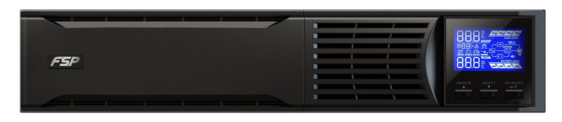 UPS Fortron PPF9001401, 1000 VA, 900 W, cu management, on-line, 3x Schuko, 1x USB, 12.0V/9.0Ah LCD, Rack 2U, Negru