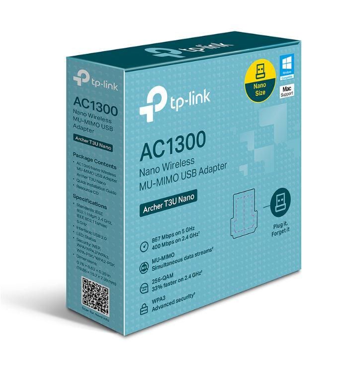 ADAPTOR RETEA TP-LINK AC1300, extern wireless 2.4 GHz | 5 GHz, USB 2.0, port, 1300 Mbps, antena interna x 1, 