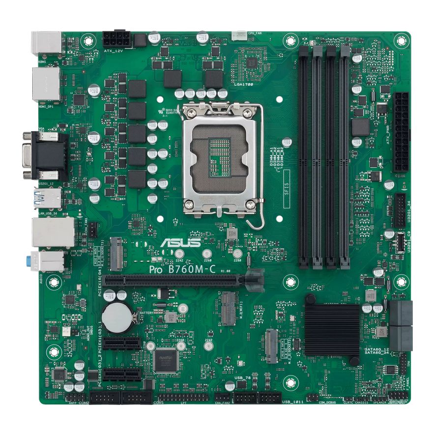 Placa de baza ASUS PRO B760M-C-CSM DDR5 LGA1700, 4x RAM, 2x DisplayPort, 1x VGA, 1x HDMI, 2x M.2, 4x SATA 6Gb/s, 1x PCIe x16, 2x PCIe x1, microATX_3