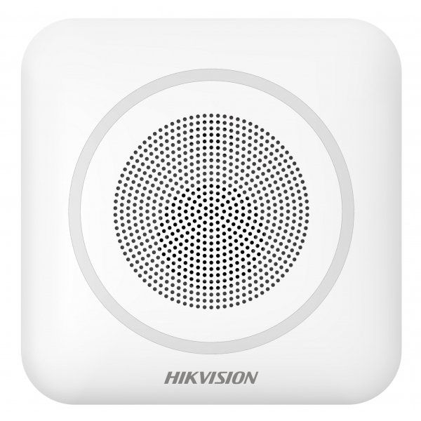 Sirena interior wireless AX PRO Hikvision DS-PS1-II-WE Buzzer Decibel: 90 to 110 dB,  fire alarm, panic alarm, and intrusion alarm, Operation temperature –10°C to 55°C,Four CR123 batteries, Support 12 VDC Power Supply, Power interface 12 VDC,  CAM-X Wireless Technology ,Dimension:130 × 128 × 39.5_1