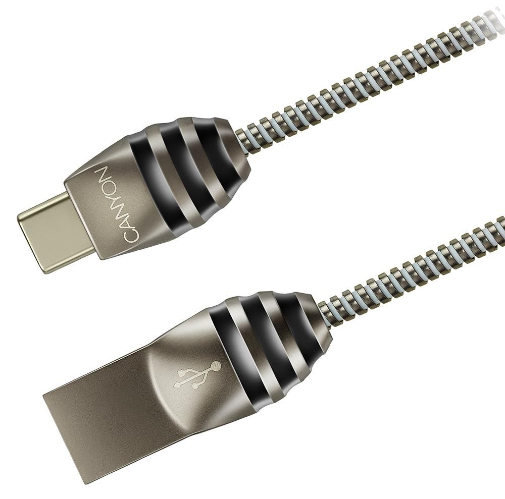 CANYON UC-5 Type C USB 2.0 standard cable, Power & Data output, 5V 2A, OD 3.5mm, metallic Jacket, 1m, gun color, 0.04kg_1