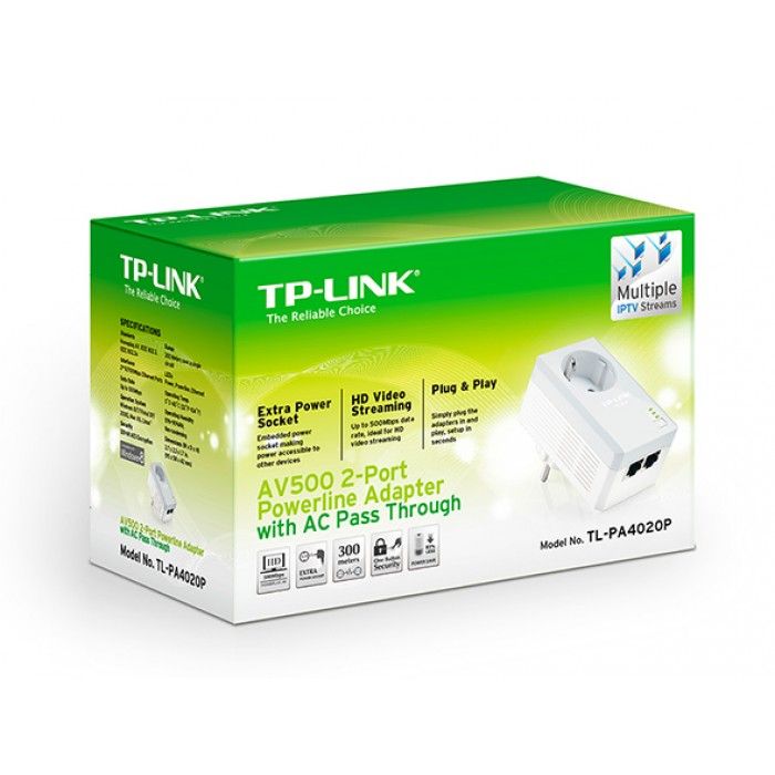 TP-LINK AV500+ Powerline Kit with AC Pass Through 500Mbps Powerline Speed 1port Fast Ethernet Homeplug AV Green Powerline Plug