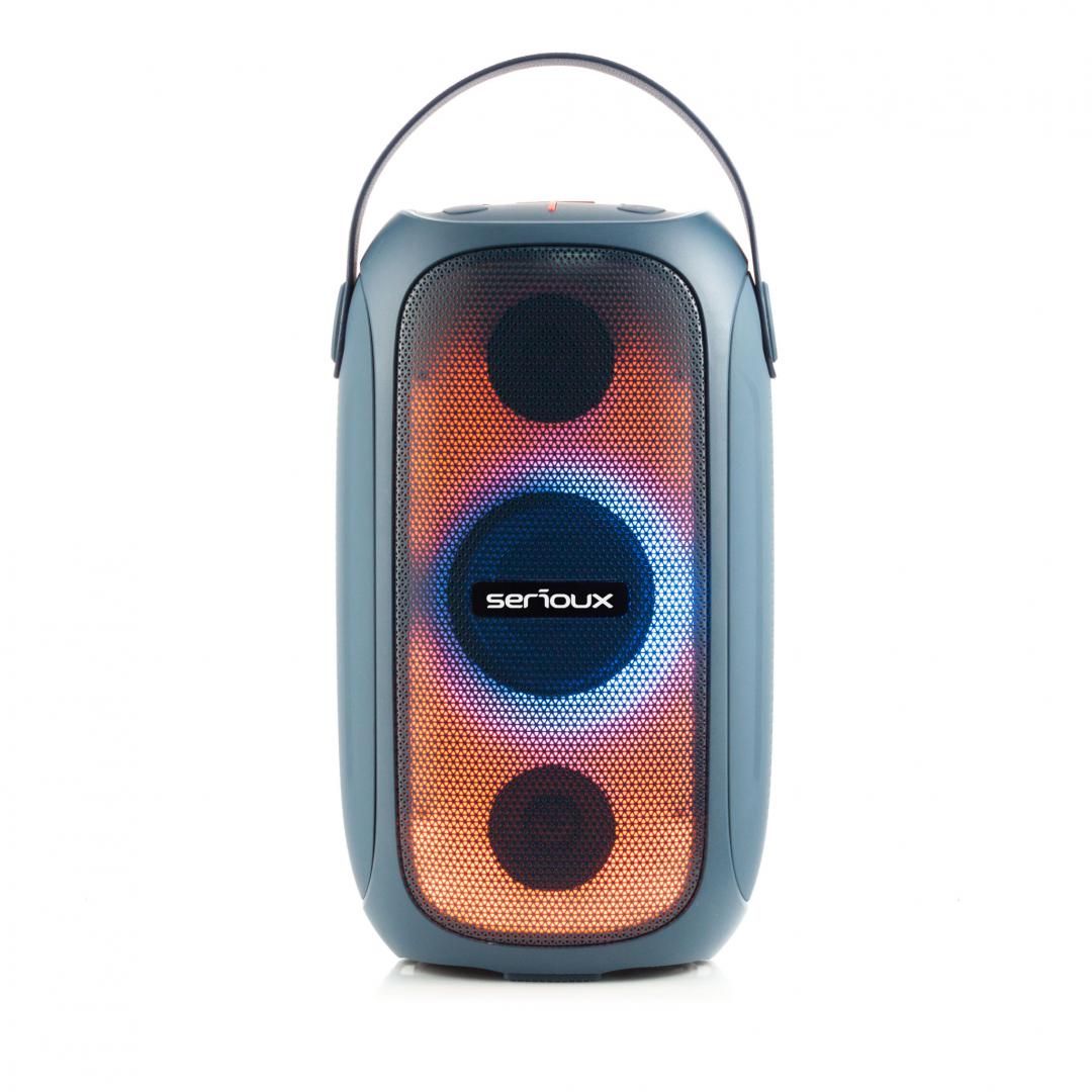 Boxa portabila Serioux PartyBoom, putere RMS: 55W, raport S/N  >70dB, T.H.D.: <0.3%, frecventa : 40Hz~20KHz, baterie: 7.4V 3600Mah , functie TWS, functie Extra Bass, 8 moduri de iluminare RGB , IPX5 Waterproof/Bluetooth/USB/TF card/AUX_9