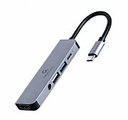 DOCKING Station Gembird universal, 5-in-1, conectare PC USB Type C, USB-C x 1, USB-A 3.1 x 1, USB-A 2.0 x 1, porturi video HDMI x 1, PD  87 W, Audio, argintiu,  A-CM-COMBO5-02  (include TV 0.18le)