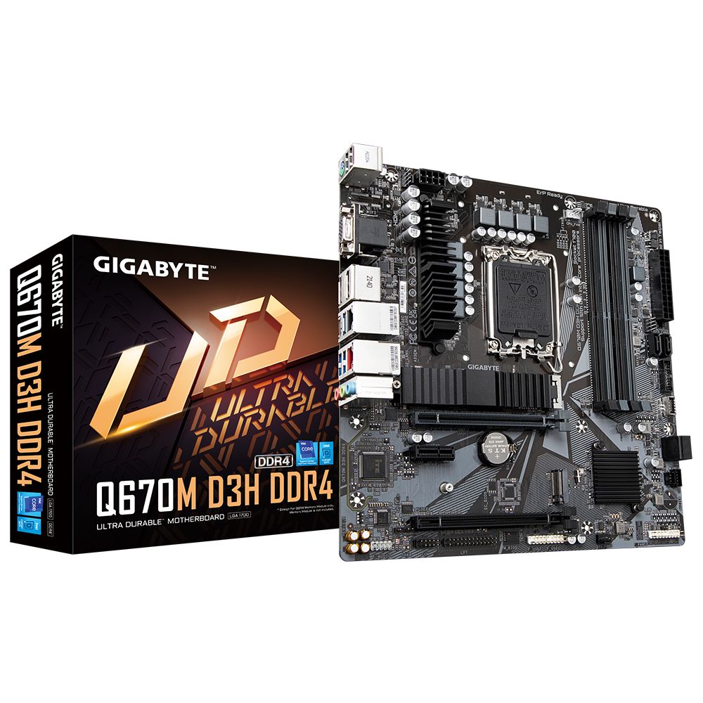 Placa de baza Gigabyte Q670 D3H LGA1700, 4x DDR4, 1x D-Sub, 1x HDMI, 1x DisplayPort, 2x PCIe 4.0 x16, 1x PCIe 3.0 x1, 2x M.2, 4x SATA 6Gbps, mATX_2