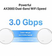 TP-Link AX3000 whole home mesh Wi-Fi 6 System, Deco X50-POE(3-pack); Dual- Band, Standarde Wireless: IEEE 802.11ax/ac/n/a 5 GHz, IEEE 802.11ax/n/b/g 2.4 GHz ,viteza wireless: 5 GHz: 2402 Mbps, 2.4 GHz: 574 Mbps, 2 x antene interne, 2×2 MU-MIMO, Mod Router, Mod Access Point, interfata: 3 x_1