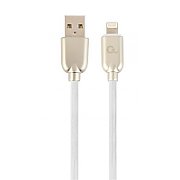 CABLU alimentare si date GEMBIRD, pt. smartphone, USB 2.0 (T) la Micro-USB 2.0 (T), 2m, premium, cablu din cauciuc, alb, conectori argintii, 