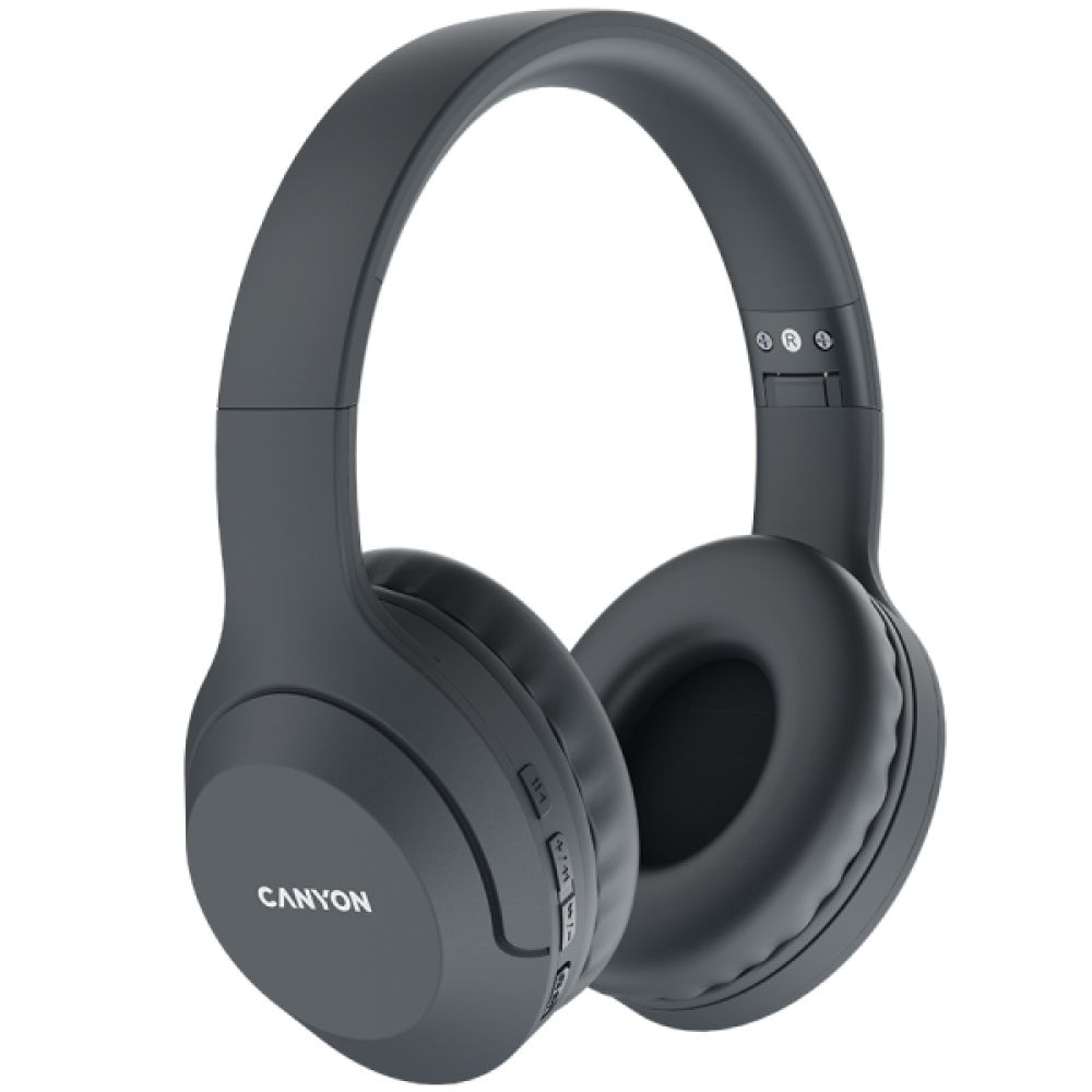 CANYON BTHS-3, Canyon Bluetooth headset,with microphone, BT V5.1 JL6956, battery 300mAh, Type-C charging plug, PU material, size:168*190*78mm, charging cable 30cm and audio cable 100cm, Dark grey_2