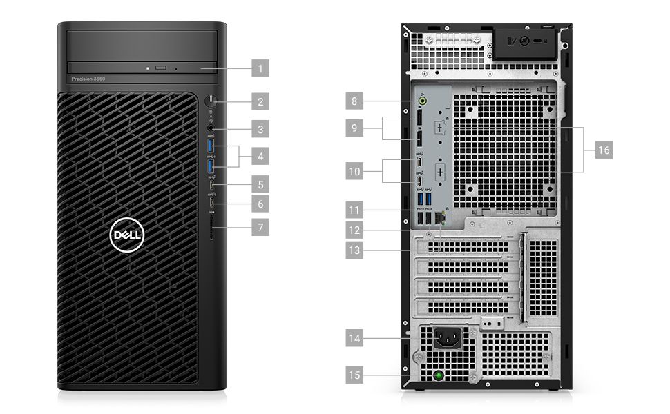 Dell Precision 3660 Tower,Intel Core i9-13900K(36MB Cache, 24Core(8+16),3.0GHz/5.8GHz),32GB(2x16)4400MHz DDR5,1TB(M.2)PCIe SSD,2TB(3.5