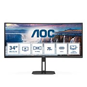 MONITOR AOC CU34V5C/BK 34 inch, Panel Type: VA, Backlight: WLED, Curvature: 1500R, Resolution: 3440x1440, Aspect Ratio: 21:9,  Refresh Rate:100Hz, Response time GtG: 4 ms, Brightness: 300 cd/m², Contrast (static): 3000:1, Contrast (dynamic): 20M:1, Viewing angle: 178/178, Colours: 16.7M, 5Wx2_1