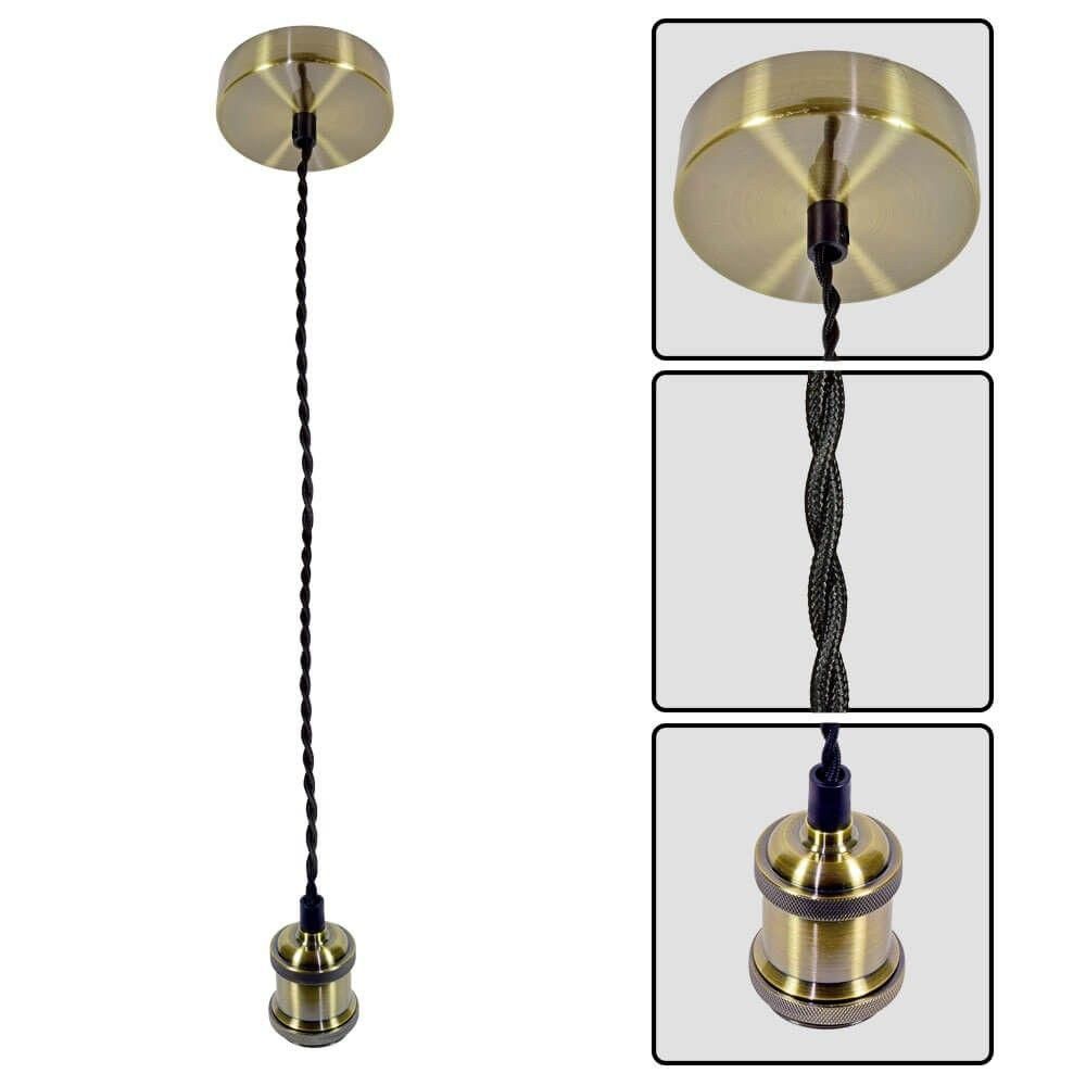 Pendul Vivalux RETRO Antique Brass, E27, max. 60W, textil/Metal, IP20, Ø100mm, cablu dublu Negru 1m, bec neinclus_3