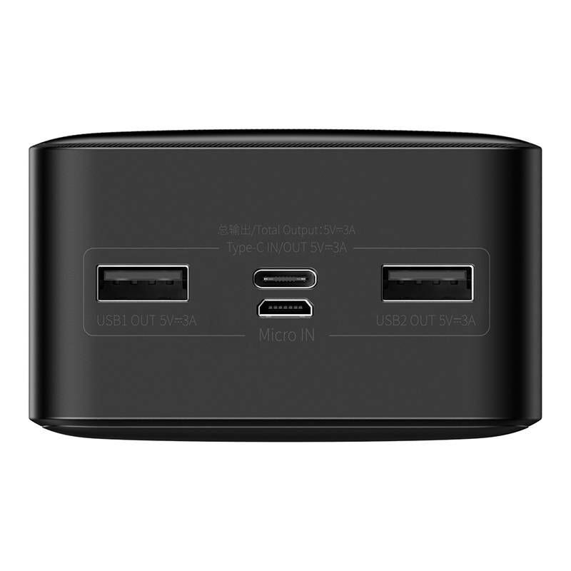 POWER BANK Baseus Bipow Digital Display, 30000mAh, PD 15W, 2 x USB; 1 x USB Type-C, 1 x Micro USB digital display pt. status baterie, total 3A, negru, 